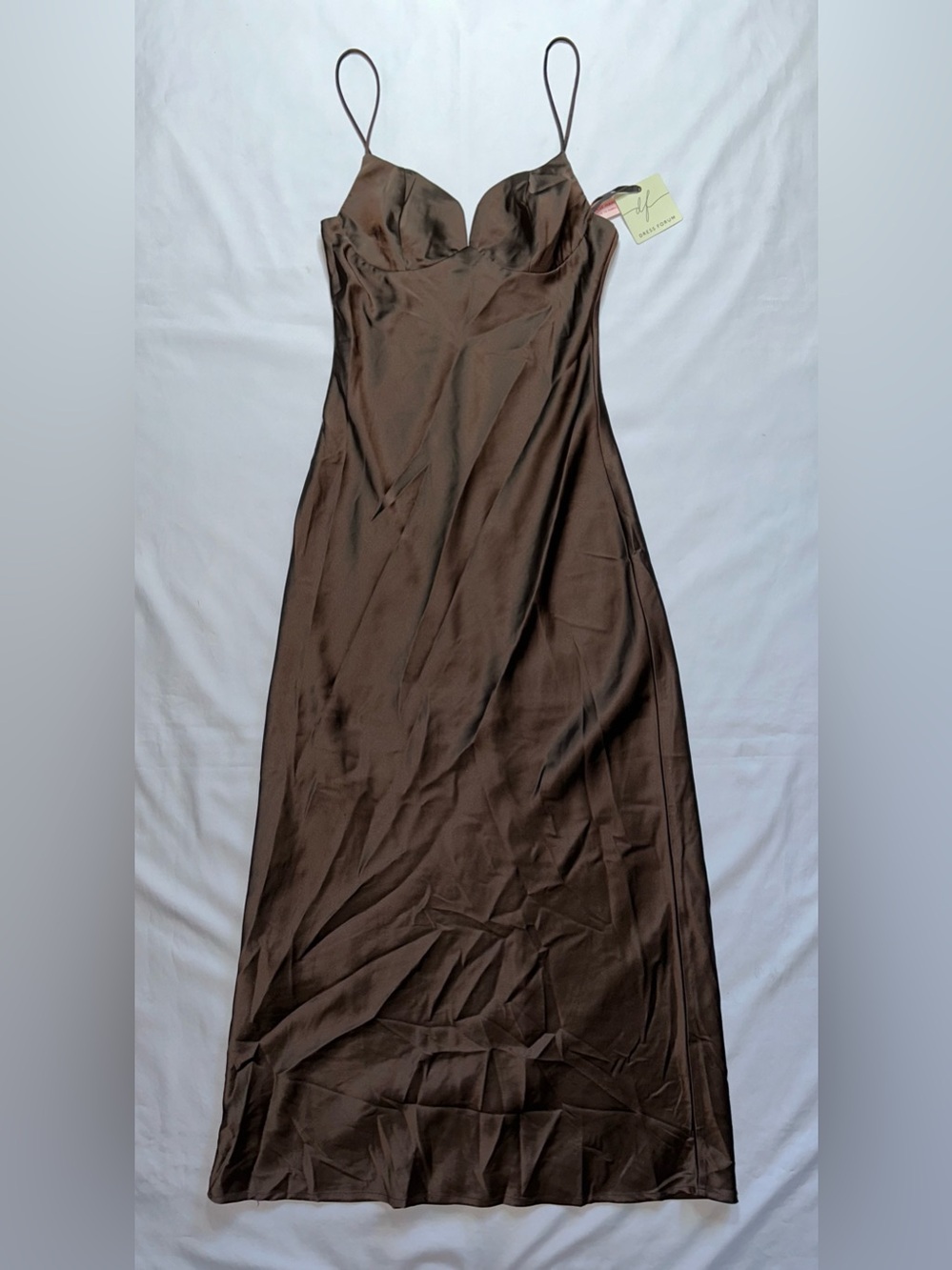 Dress Forum NWT Chocolate Brown Satin Maxi Dress Cowl Bust Slip Dress S
